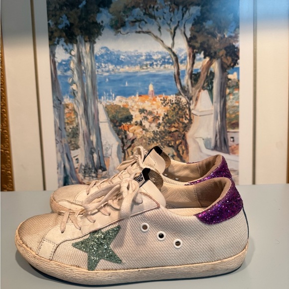 Golden Goose Shoes - Beige and Green Golden Goose Sneakers